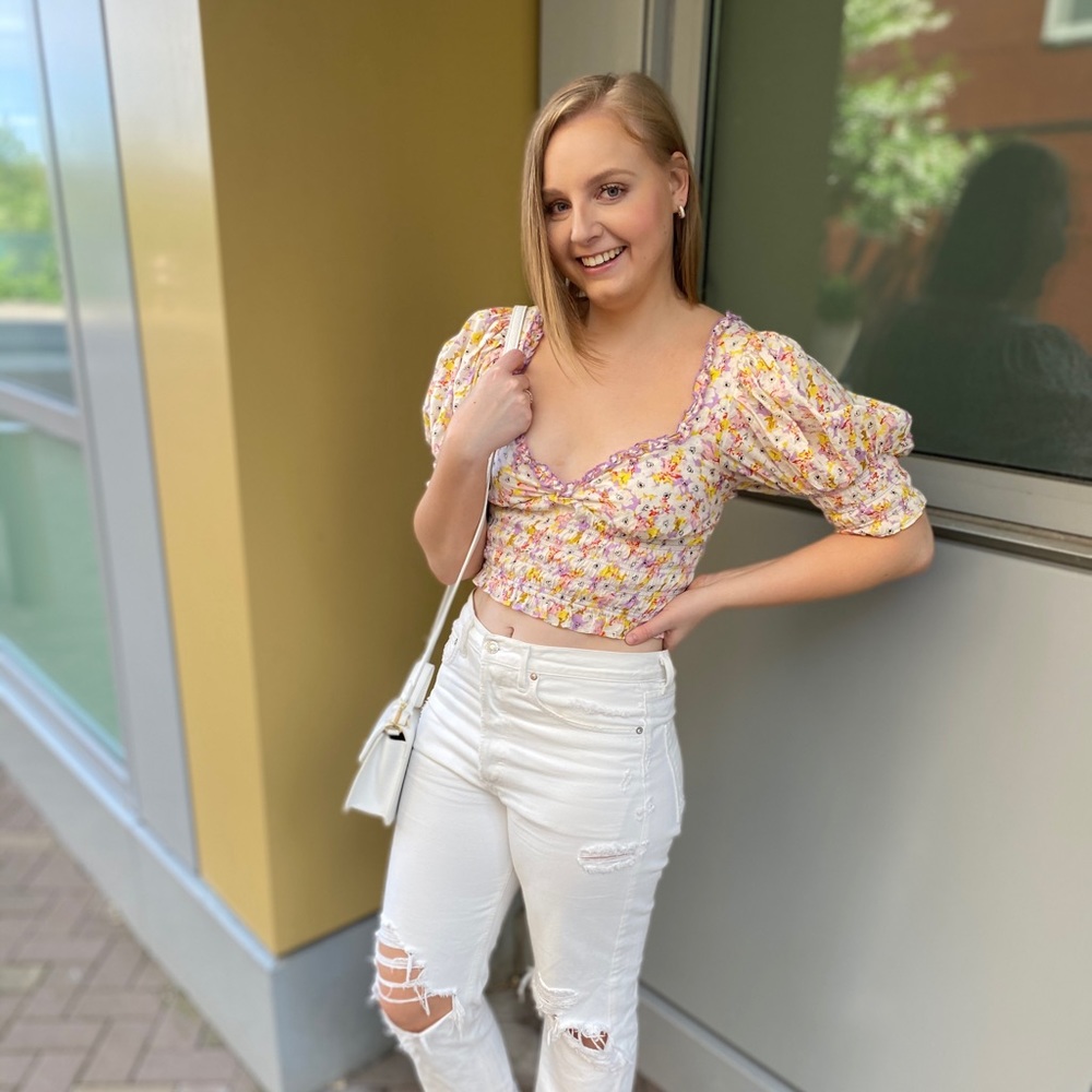 Urban Outfitters Smocked Puff Sleeve Crop Top